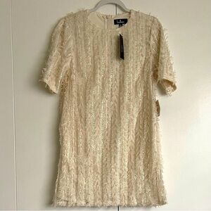 Lulu's Catch Me Dancing Pale Pink/Ivory Sequins Shift Mini Dress